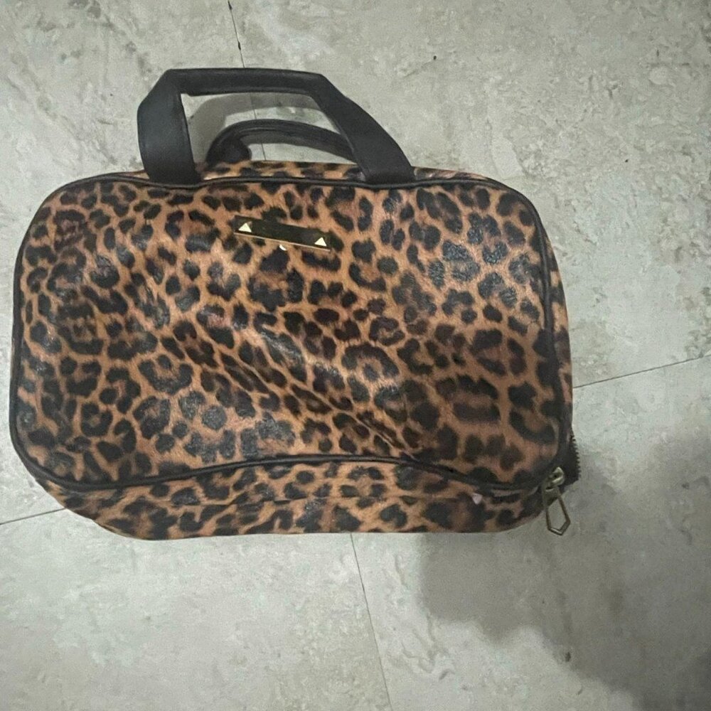 Leopard Print Gold Makeup Bag
